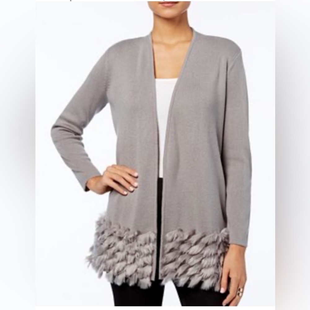 Alfani Grey/Silver Sweater with Faux Fur